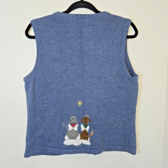 Vintage Christmas Granny Embroidered Angels Sweater Vest Cat Dog Waistcoat Sz M - Picture 5 of 7